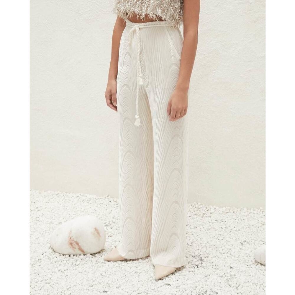 Nanushka Giada Velvet Pants M Creme Flare Leg Silk Blend Luxury
